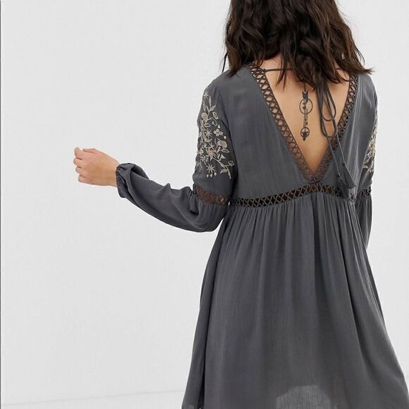 En Creme | Swing Dress With Ladder Inserts and Floral Embroidery Mini Dress | M - Picture 3 of 9